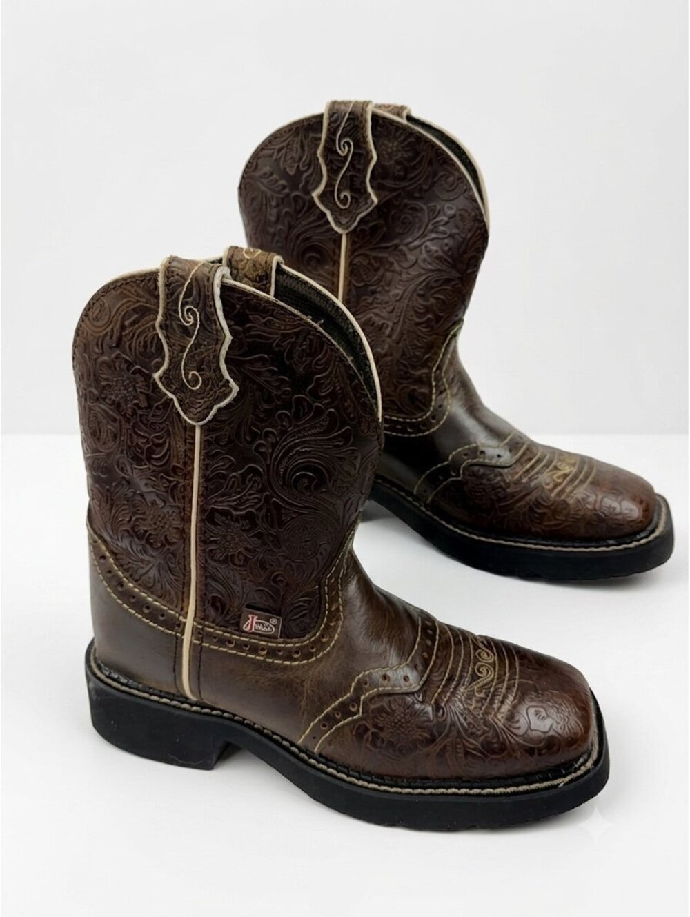 Justin Boots Mandra Square Toe Pull On Cowboy  Womens Brown Casual Boots ZS 7- B